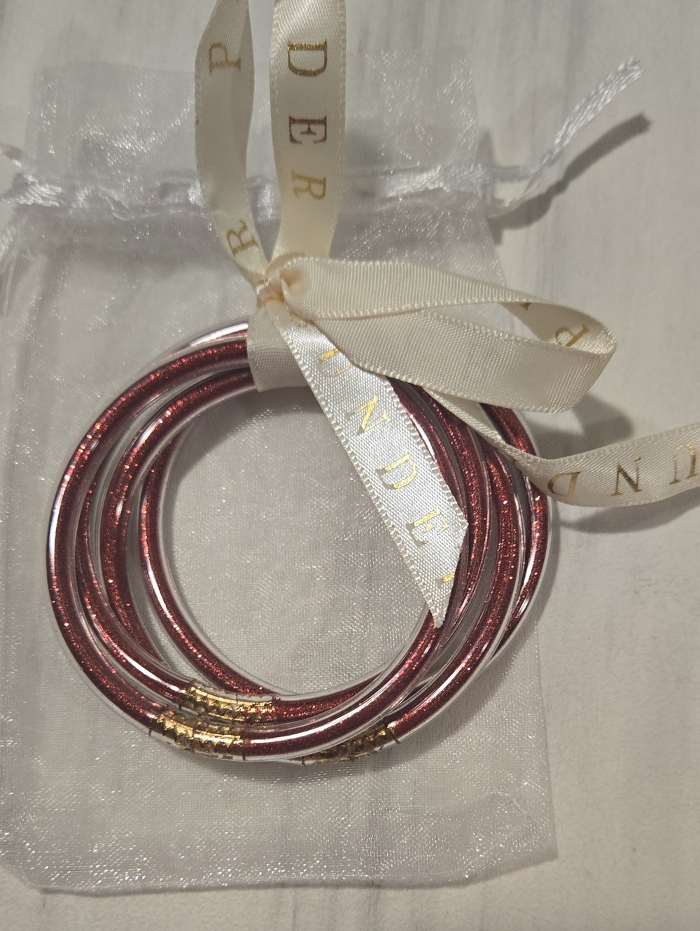 Set of Shimmering Red & Gold  Bangle Bracelets